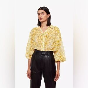 ANINE BING NWOT Caleb Silk‎ Blouse in Marigold Leo